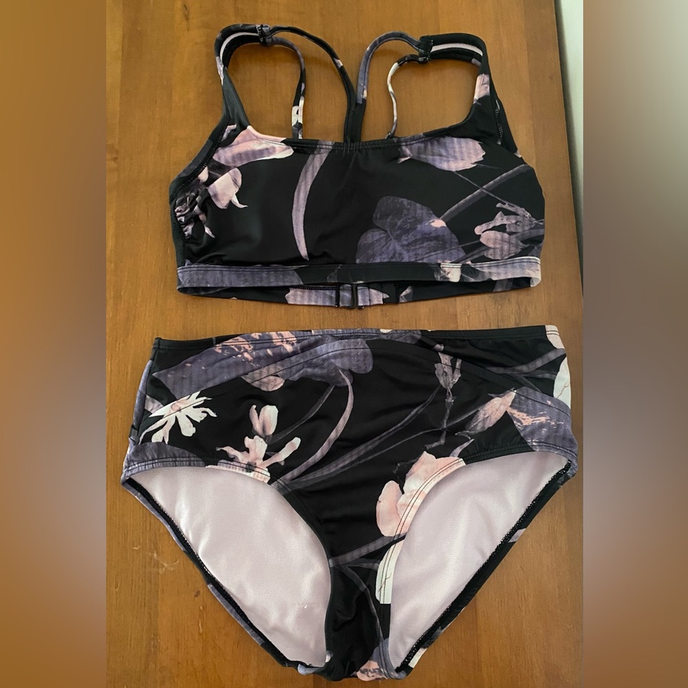 All in Motion Black and Pink Floral Bikini